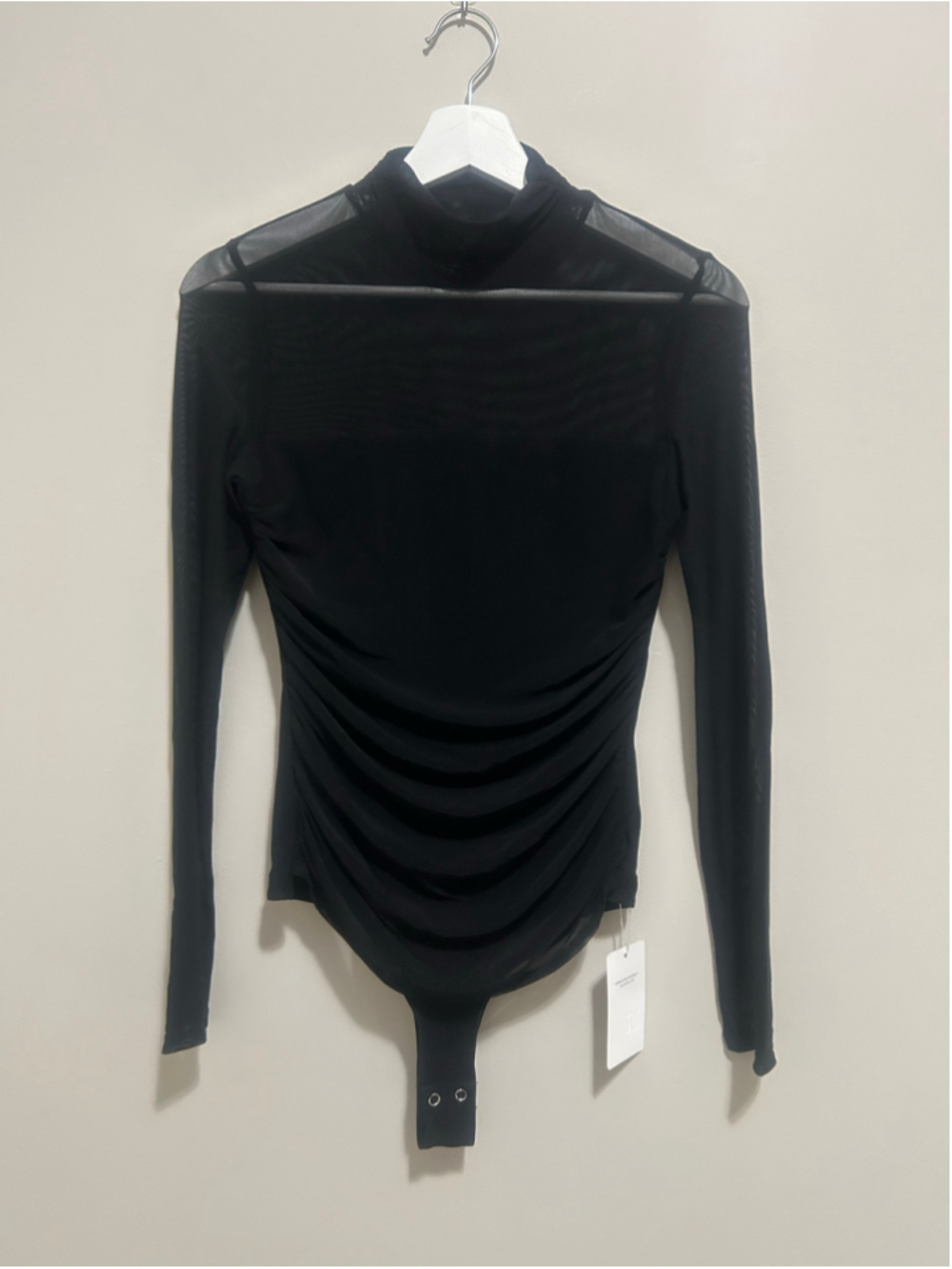 Women's Black Mesh Mock Neck Bodysuit Size M - Picture 3 of 7